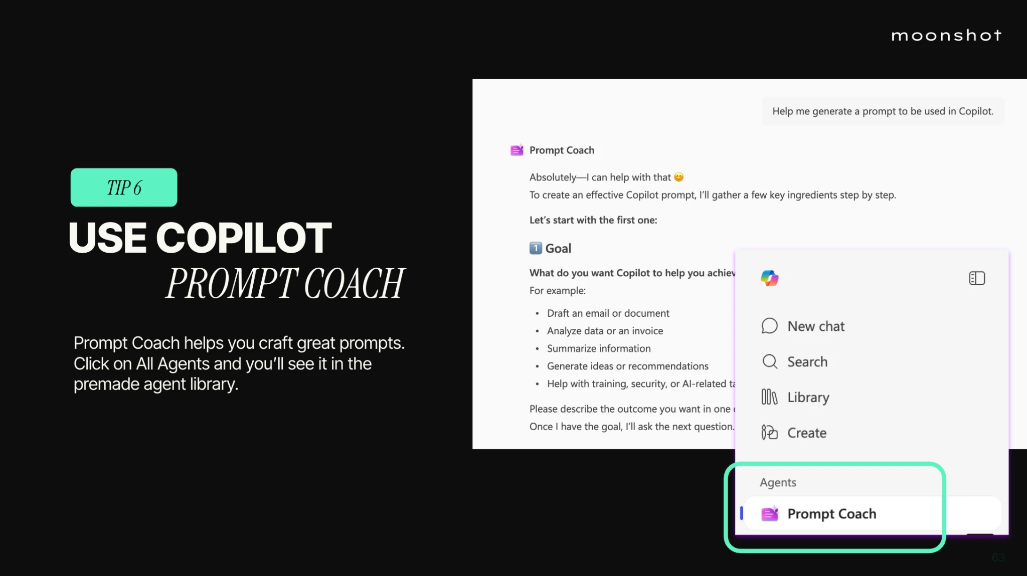 Prompt Coach practice activity from a Moonshot workshop
